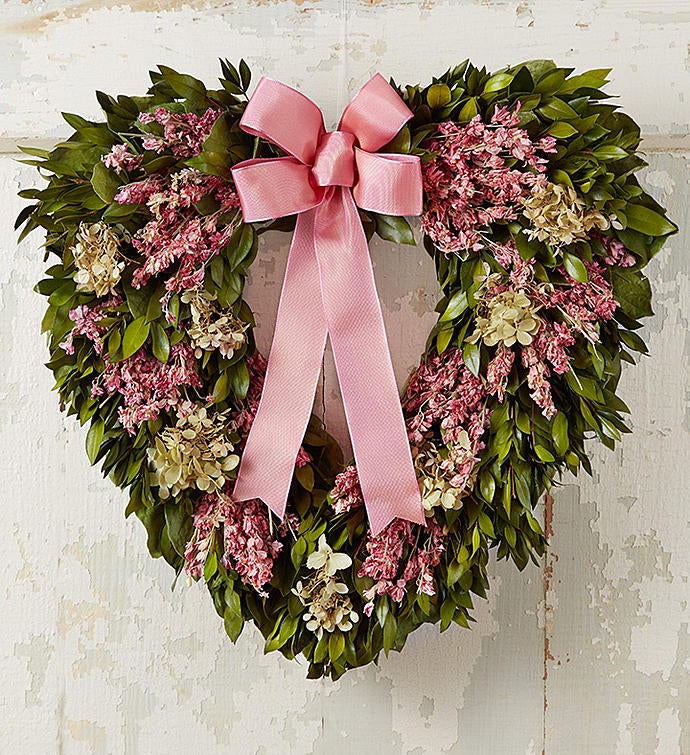 Preserved Pink Hydrangea Heart Wreath